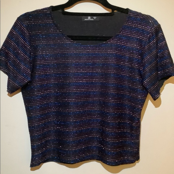 BLACK CROP TOP GLITTER STRIPED - Picture 1 of 2